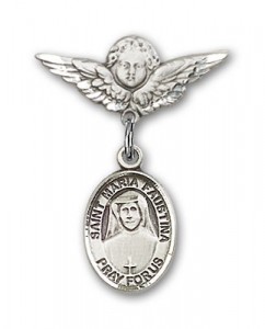 Pin Badge with St. Maria Faustina Charm and Angel with Smaller Wings Badge Pin [BLBP0746]