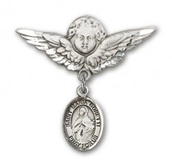 Pin Badge with St. Maria Goretti Charm and Angel with Larger Wings Badge Pin [BLBP1340]
