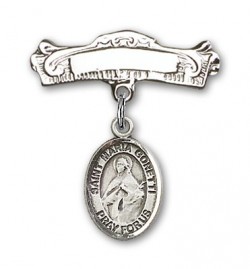 Pin Badge with St. Maria Goretti Charm and Arched Polished Engravable Badge Pin [BLBP1339]