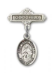 Pin Badge with St. Maria Goretti Charm and Godchild Badge Pin [BLBP1342]