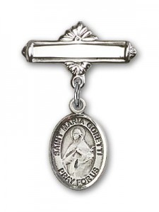 Pin Badge with St. Maria Goretti Charm and Polished Engravable Badge Pin [BLBP1337]