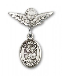 Pin Badge with St. Mark the Evangelist Charm and Angel with Smaller Wings Badge Pin [BLBP0753]