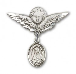 Pin Badge with St. Martha Charm and Angel with Larger Wings Badge Pin [BLBP0787]