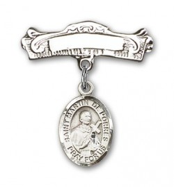Pin Badge with St. Martin de Porres Charm and Arched Polished Engravable Badge Pin [BLBP0884]