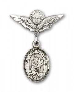 Pin Badge with St. Martin of Tours Charm and Angel with Smaller Wings Badge Pin [BLBP1285]