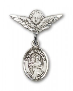 Pin Badge with St. Matthew the Apostle Charm and Angel with Smaller Wings Badge Pin [BLBP0781]