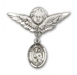 Pin Badge with St. Maurus Charm and Angel with Larger Wings Badge Pin [BLBP1564]