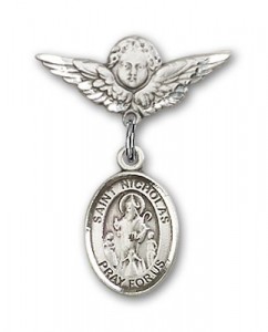 Pin Badge with St. Nicholas Charm and Angel with Smaller Wings Badge Pin [BLBP0823]