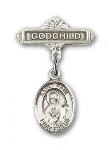 Pin Badge with St. Paul the Apostle Charm and Godchild Badge Pin [BLBP0866]