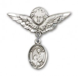 Pin Badge with St. Paula Charm and Angel with Larger Wings Badge Pin [BLBP2297]