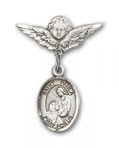 Pin Badge with St. Paula Charm and Angel with Smaller Wings Badge Pin [BLBP2298]