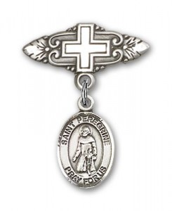 Pin Badge with St. Peregrine Laziosi Charm and Badge Pin with Cross [BLBP0876]