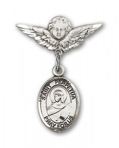 Pin Badge with St. Perpetua Charm and Angel with Smaller Wings Badge Pin [BLBP1775]