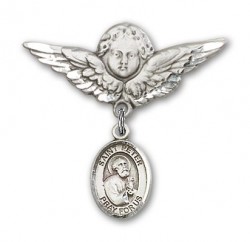 Pin Badge with St. Peter the Apostle Charm and Angel with Larger Wings Badge Pin [BLBP0892]