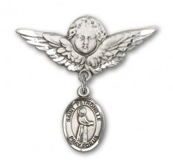 Pin Badge with St. Petronille Charm and Angel with Larger Wings Badge Pin [BLBP1347]