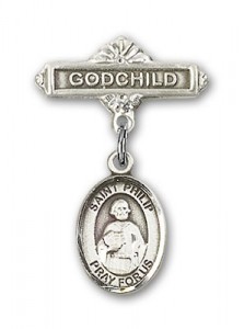 Pin Badge with St. Philip the Apostle Charm and Godchild Badge Pin [BLBP0845]
