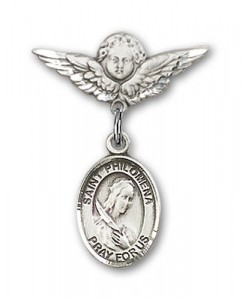 Pin Badge with St. Philomena Charm and Angel with Smaller Wings Badge Pin [BLBP0802]