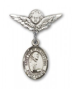 Pin Badge with St. Pio of Pietrelcina Charm and Angel with Smaller Wings Badge Pin [BLBP1138]