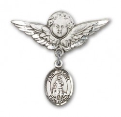 Pin Badge with St. Rachel Charm and Angel with Larger Wings Badge Pin [BLBP1634]