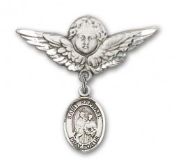 Pin Badge with St. Raphael the Archangel Charm and Angel with Larger Wings Badge Pin [BLBP0906]