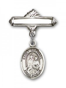 Pin Badge with St. Raphael the Archangel Charm and Polished Engravable Badge Pin [BLBP0903]