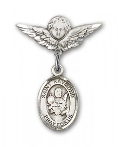 Pin Badge with St. Raymond Nonnatus Charm and Angel with Smaller Wings Badge Pin [BLBP0900]
