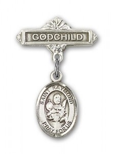 Pin Badge with St. Raymond Nonnatus Charm and Godchild Badge Pin [BLBP0901]