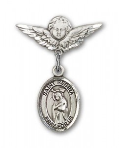 Pin Badge with St. Regina Charm and Angel with Smaller Wings Badge Pin [BLBP2179]