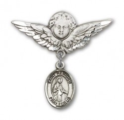 Pin Badge with St. Remigius of Reims Charm and Angel with Larger Wings Badge Pin [BLBP1788]