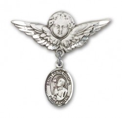 Pin Badge with St. Rene Goupil Charm and Angel with Larger Wings Badge Pin [BLBP2171]