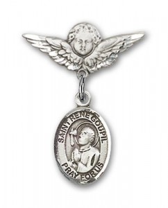 Pin Badge with St. Rene Goupil Charm and Angel with Smaller Wings Badge Pin [BLBP2172]