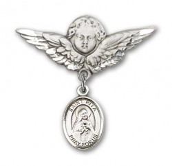 Pin Badge with St. Rita of Cascia Charm and Angel with Larger Wings Badge Pin [BLBP0920]