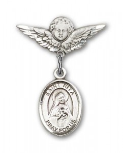 Pin Badge with St. Rita of Cascia Charm and Angel with Smaller Wings Badge Pin [BLBP0921]