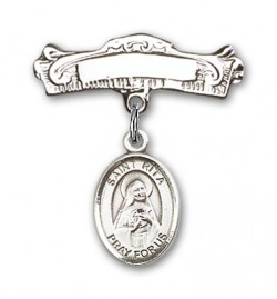 Pin Badge with St. Rita of Cascia Charm and Arched Polished Engravable Badge Pin [BLBP0919]