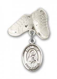 Pin Badge with St. Rita of Cascia Charm and Baby Boots Pin [BLBP0923]
