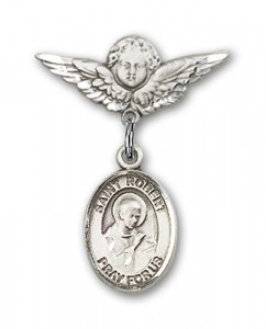 Pin Badge with St. Robert Bellarmine Charm and Angel with Smaller Wings Badge Pin [BLBP0935]