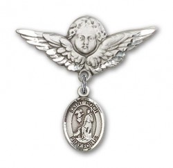 Pin Badge with St. Roch Charm and Angel with Larger Wings Badge Pin [BLBP2038]