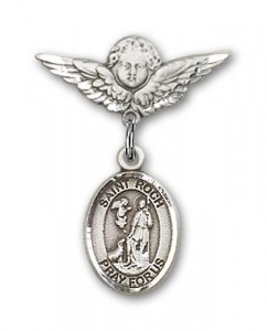 Pin Badge with St. Roch Charm and Angel with Smaller Wings Badge Pin [BLBP2039]
