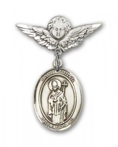 Pin Badge with St. Ronan Charm and Angel with Smaller Wings Badge Pin [BLBP2074]