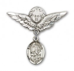 Pin Badge with St. Rosalia Charm and Angel with Larger Wings Badge Pin [BLBP2031]