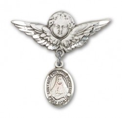Pin Badge with St. Rose Philippine Charm and Angel with Larger Wings Badge Pin [BLBP2332]