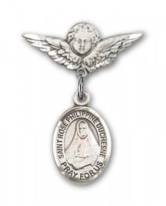 Pin Badge with St. Rose Philippine Charm and Angel with Smaller Wings Badge Pin [BLBP2333]