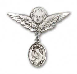 Pin Badge with St. Rose of Lima Charm and Angel with Larger Wings Badge Pin [BLBP0927]