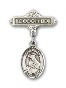 Pin Badge with St. Rose of Lima Charm and Godchild Badge Pin [BLBP0929]