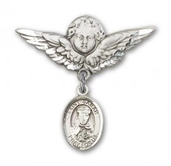 Pin Badge with St. Sarah Charm and Angel with Larger Wings Badge Pin [BLBP0941]