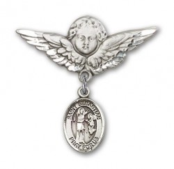 Pin Badge with St. Sebastian Charm and Angel with Larger Wings Badge Pin [BLBP0962]