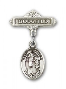 Pin Badge with St. Sebastian Charm and Godchild Badge Pin [BLBP0964]