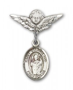 Pin Badge with St. Stanislaus Charm and Angel with Smaller Wings Badge Pin [BLBP1131]