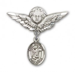 Pin Badge with St. Stephanie Charm and Angel with Larger Wings Badge Pin [BLBP1480]