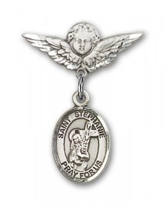 Pin Badge with St. Stephanie Charm and Angel with Smaller Wings Badge Pin [BLBP1481]